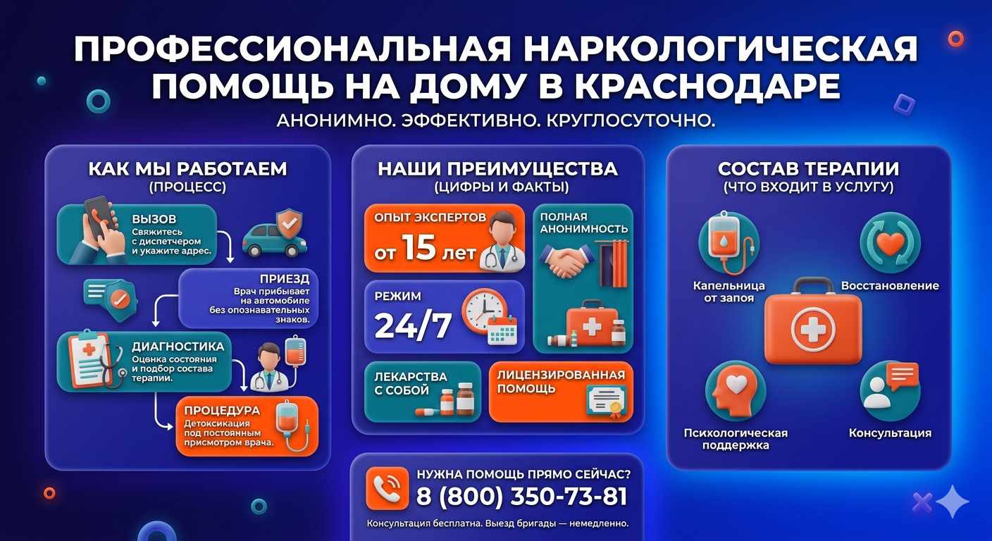 Инфографика о принципах лечения алкоголизма на дому в Ардоне: этапы вызова нарколога, преимущества анонимной детоксикации и состав медицинской помощи.